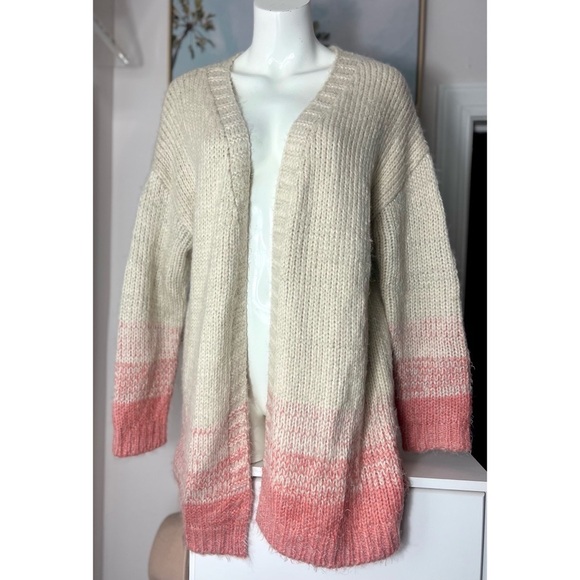 Promesa Beige Pink Ombre Open Knit Cardigan Long Sweater Size Medium Large - Picture 1 of 6